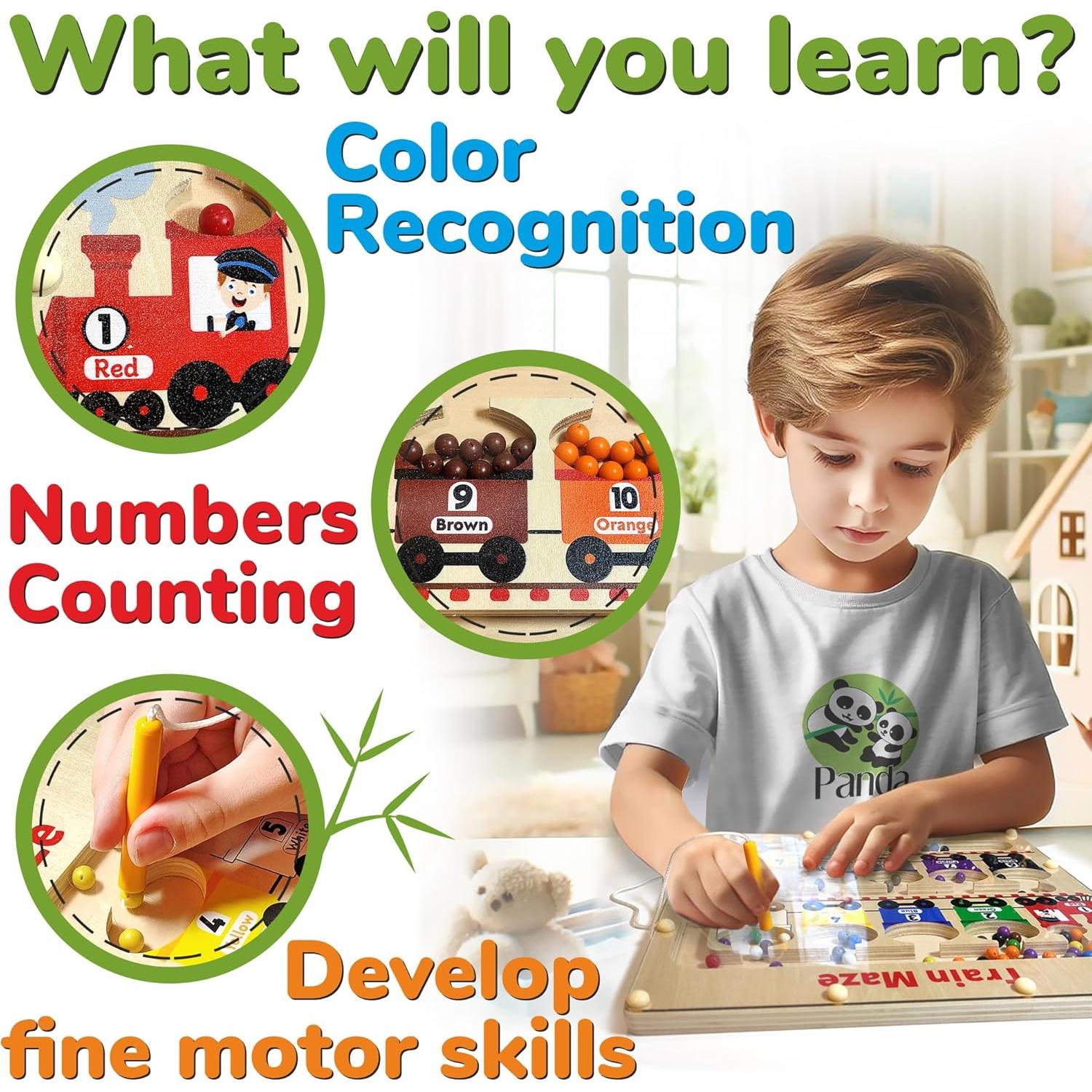 Conjunto de Juguetes Montessori Panda Brothers - Laberinto y Calendario de Madera