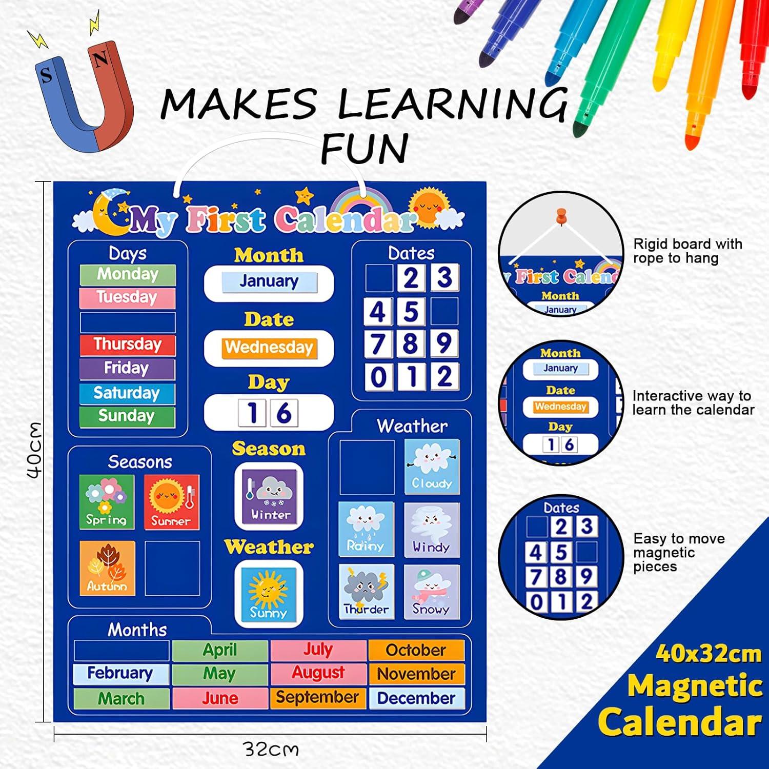 Calendario Magnético Educativo Adena Montessori 40x32 cm Azul