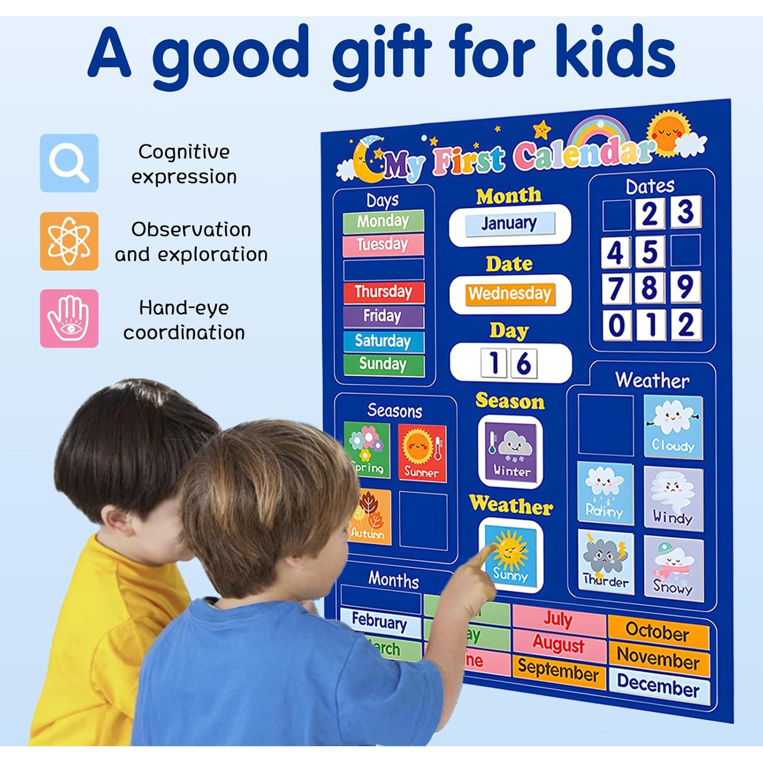 Calendario Magnético Educativo Adena Montessori 40x32 cm Azul