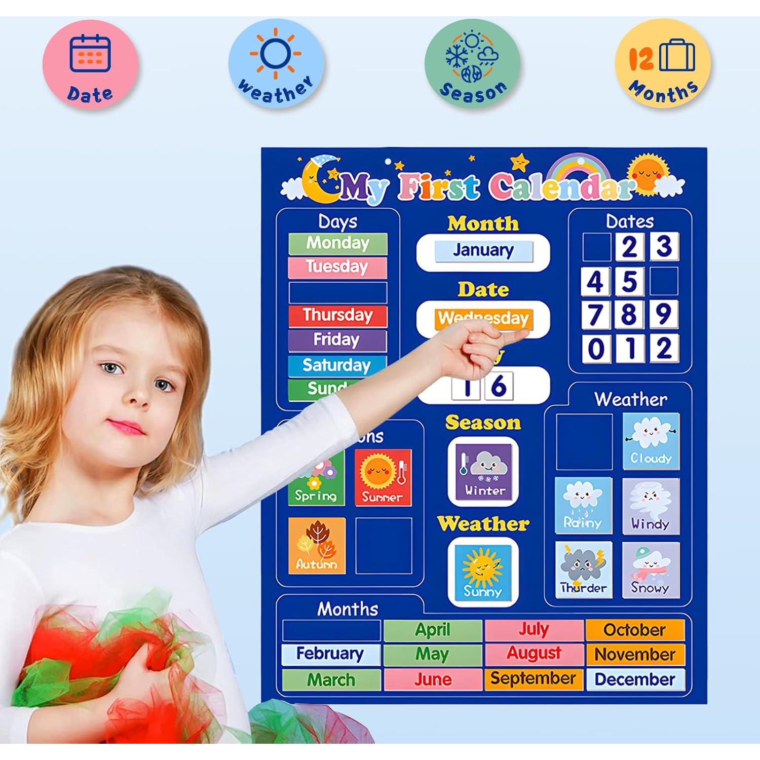 Calendario Magnético Educativo Adena Montessori 40x32 cm Azul