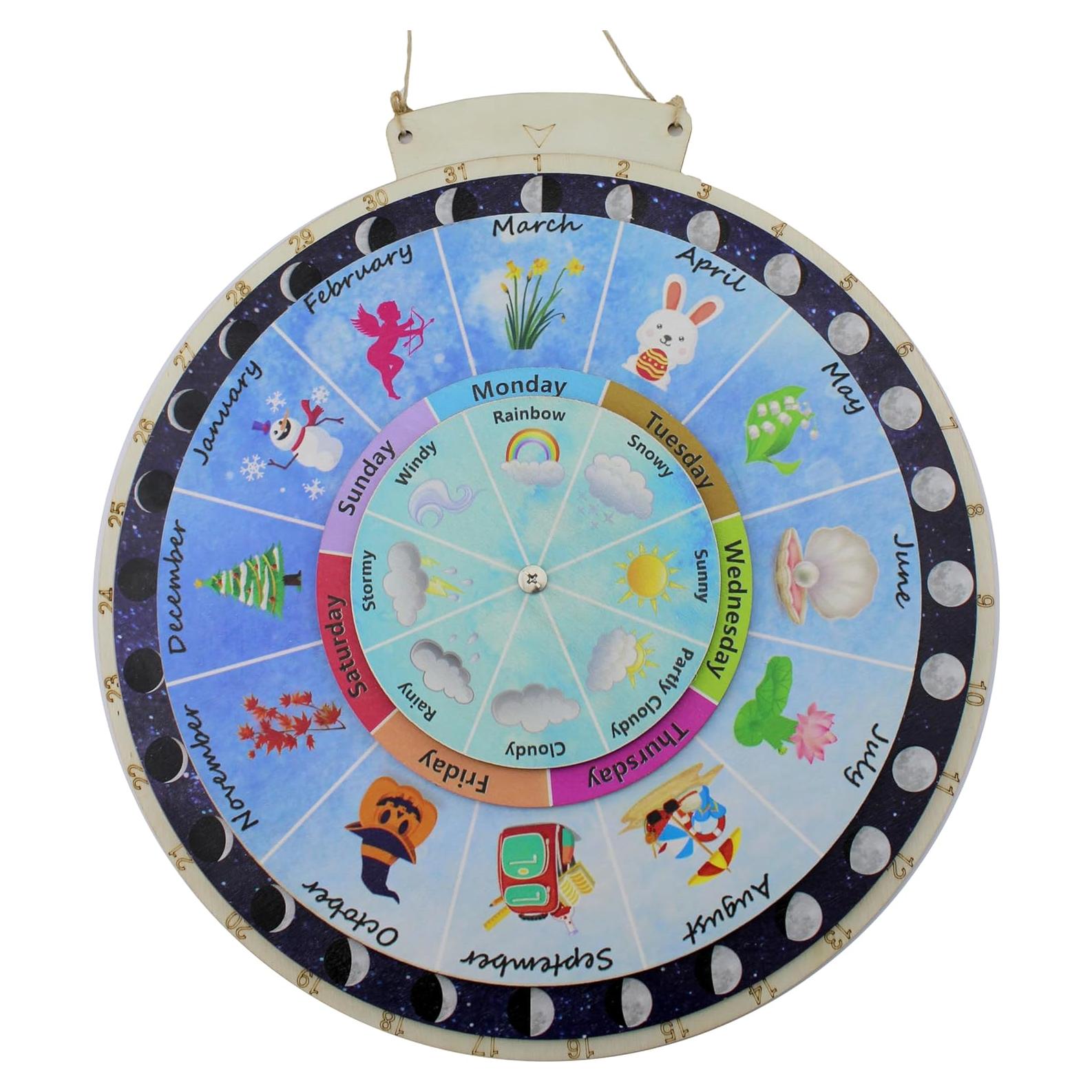 Calendario Escolar Perpetuo de Madera Langjitianya con Fases Lunares