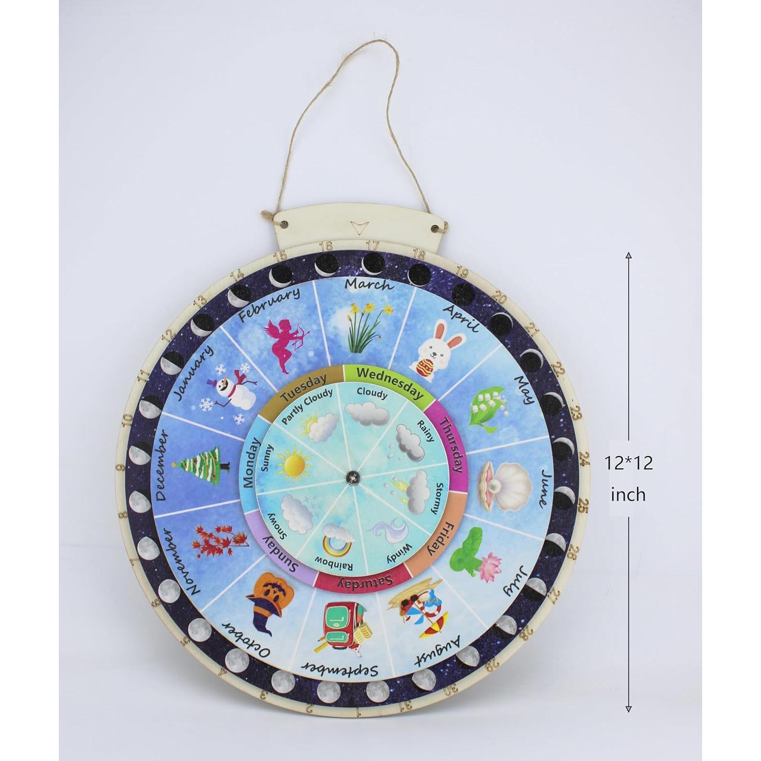 Calendario Escolar Perpetuo de Madera Langjitianya con Fases Lunares