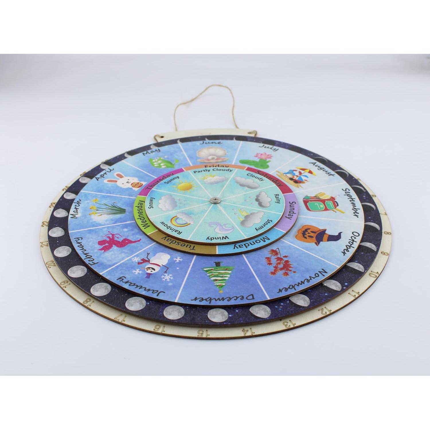 Calendario Escolar Perpetuo de Madera Langjitianya con Fases Lunares