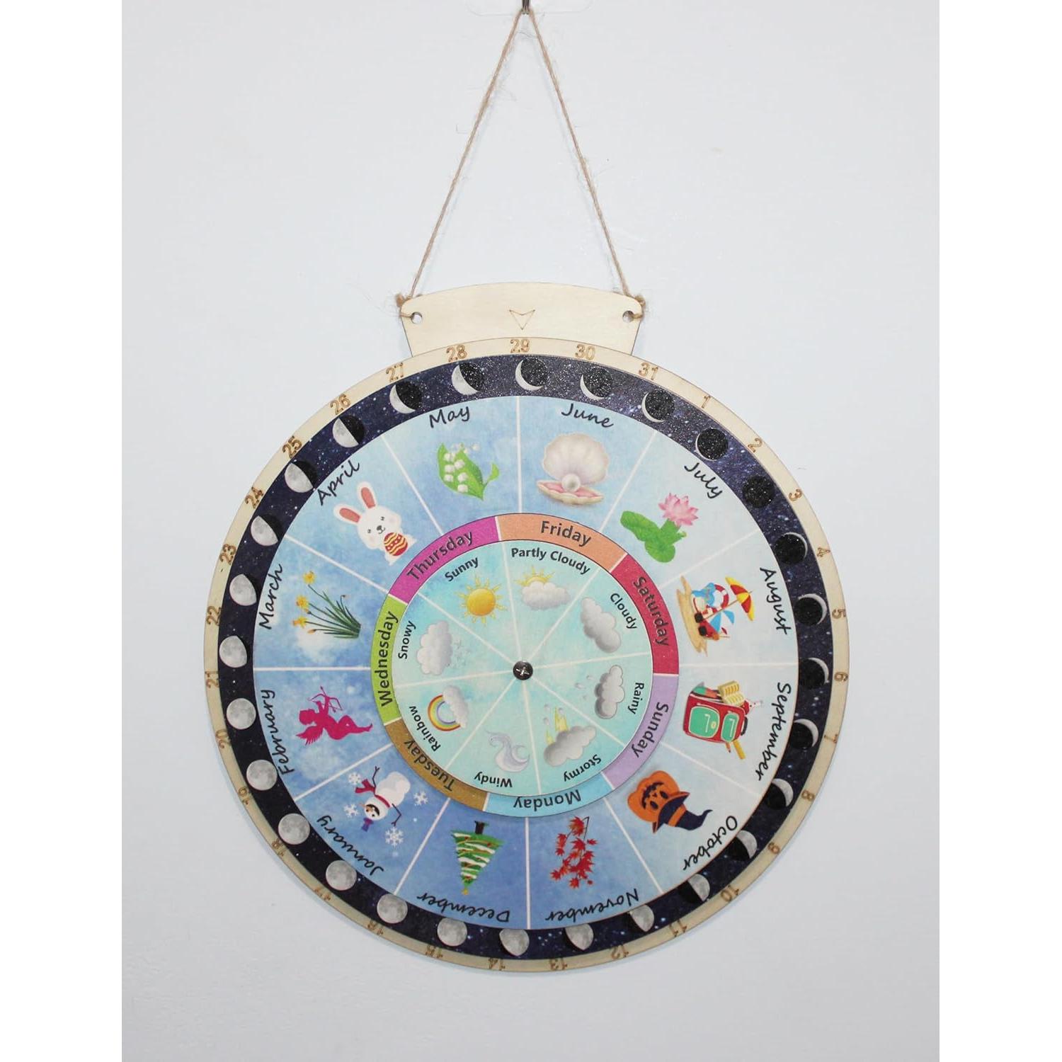 Calendario Escolar Perpetuo de Madera Langjitianya con Fases Lunares