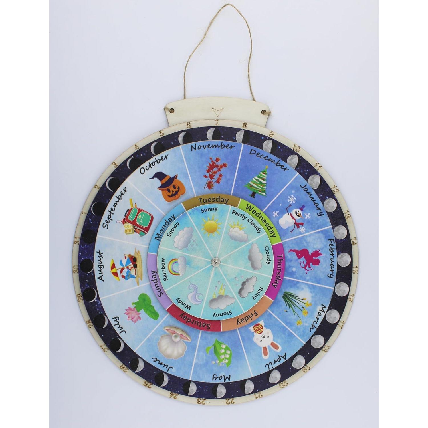 Calendario Escolar Perpetuo de Madera Langjitianya con Fases Lunares