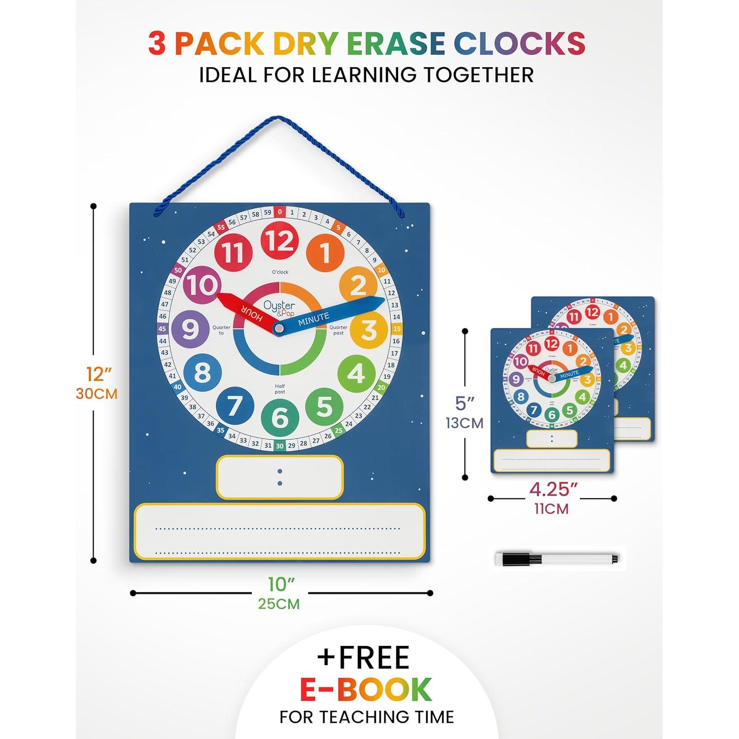 Reloj de Aprendizaje Borrable en Seco Oyster&Pop - 3 Paquete