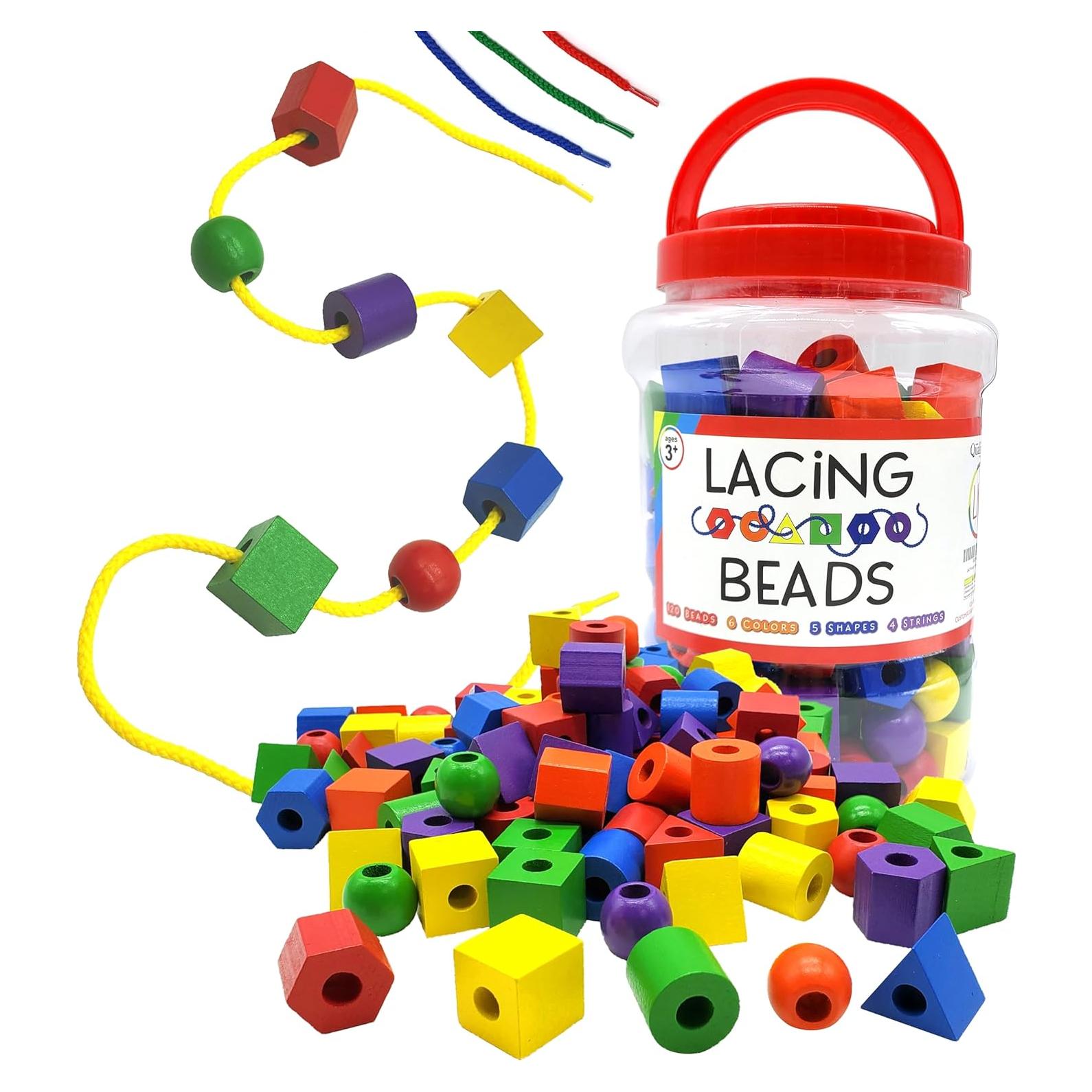 Set de Cuentas de Enhebrar de Madera LMC 125 Piezas 6 Colores