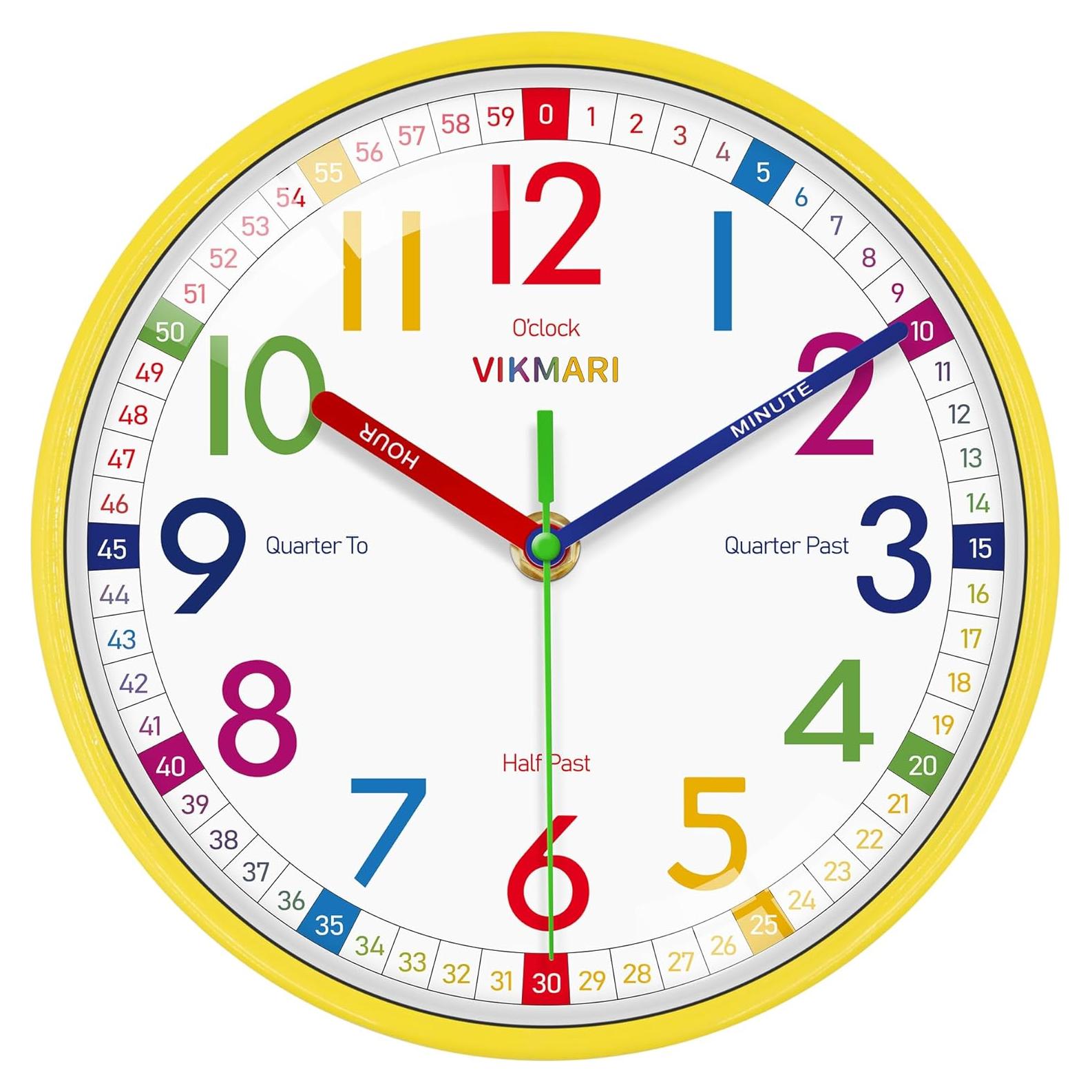 Reloj de Aprendizaje VIKMARI 20 cm Silencioso para Niños