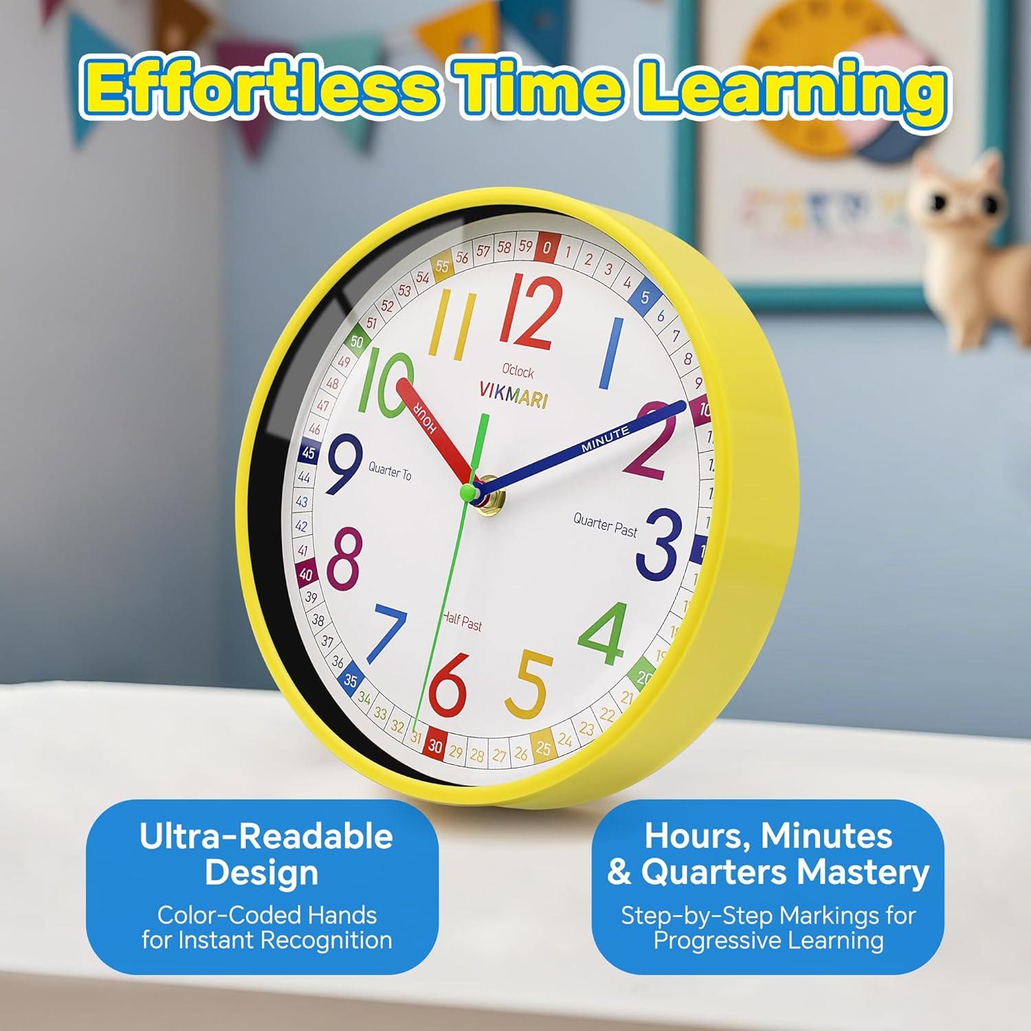 Reloj de Aprendizaje VIKMARI 20 cm Silencioso para Niños