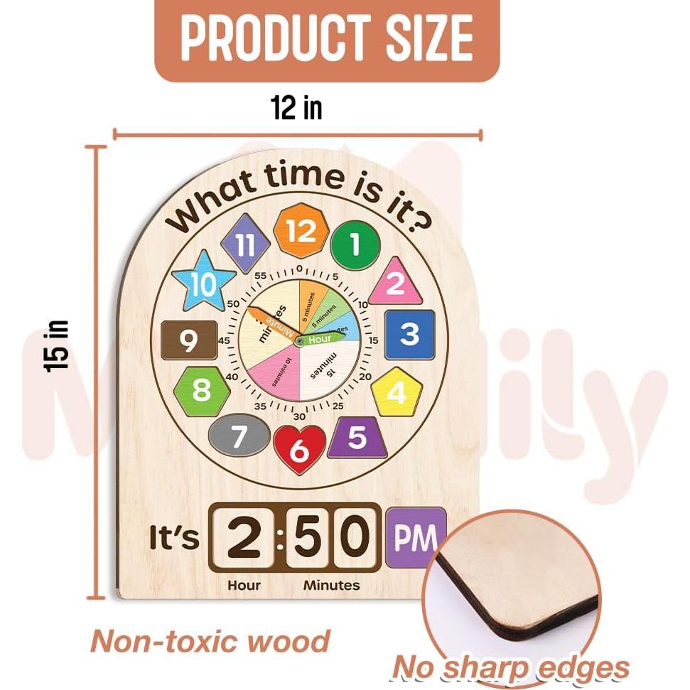 Reloj Interactivo de Aprendizaje Mondily para Niños 30x38 cm