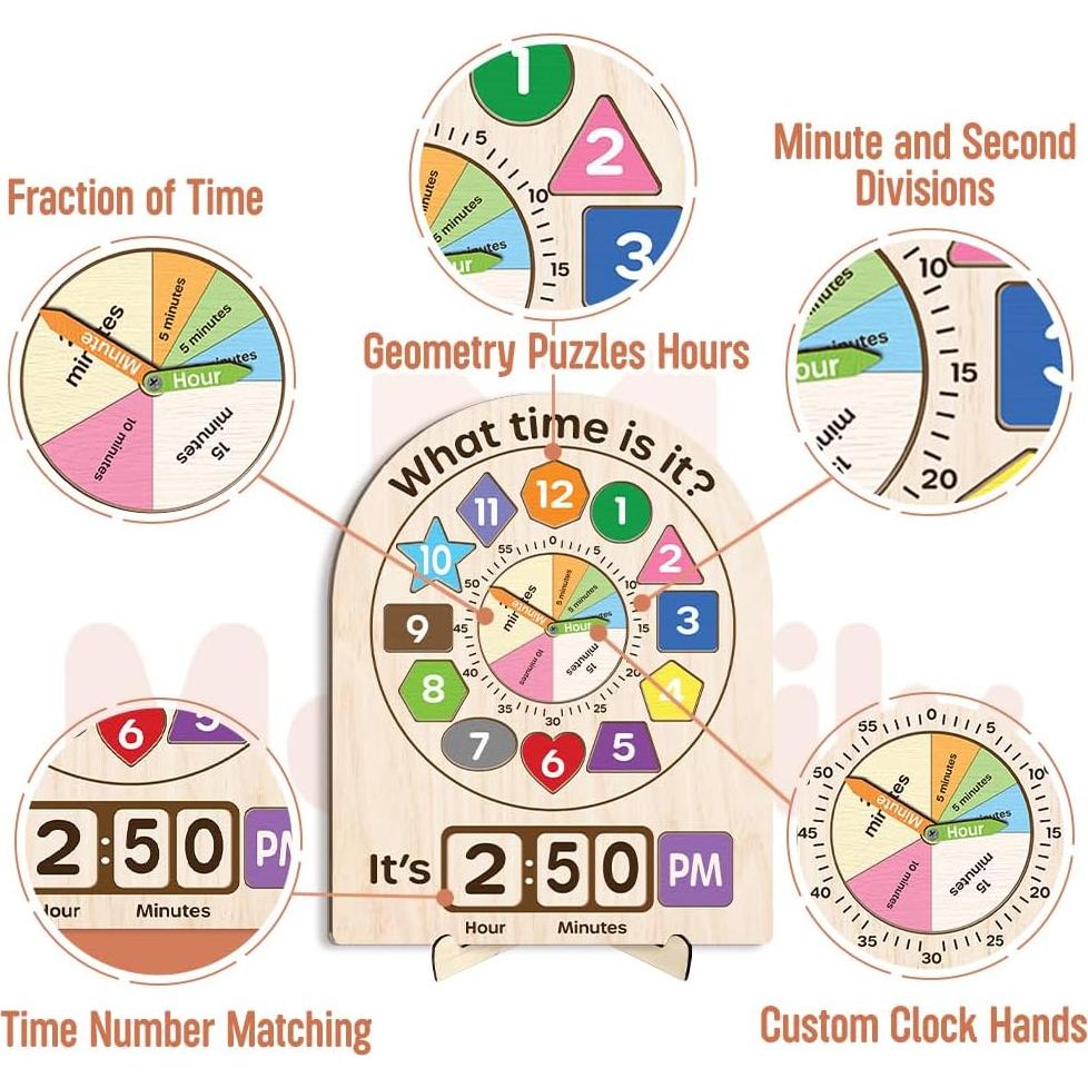 Reloj Interactivo de Aprendizaje Mondily para Niños 30x38 cm