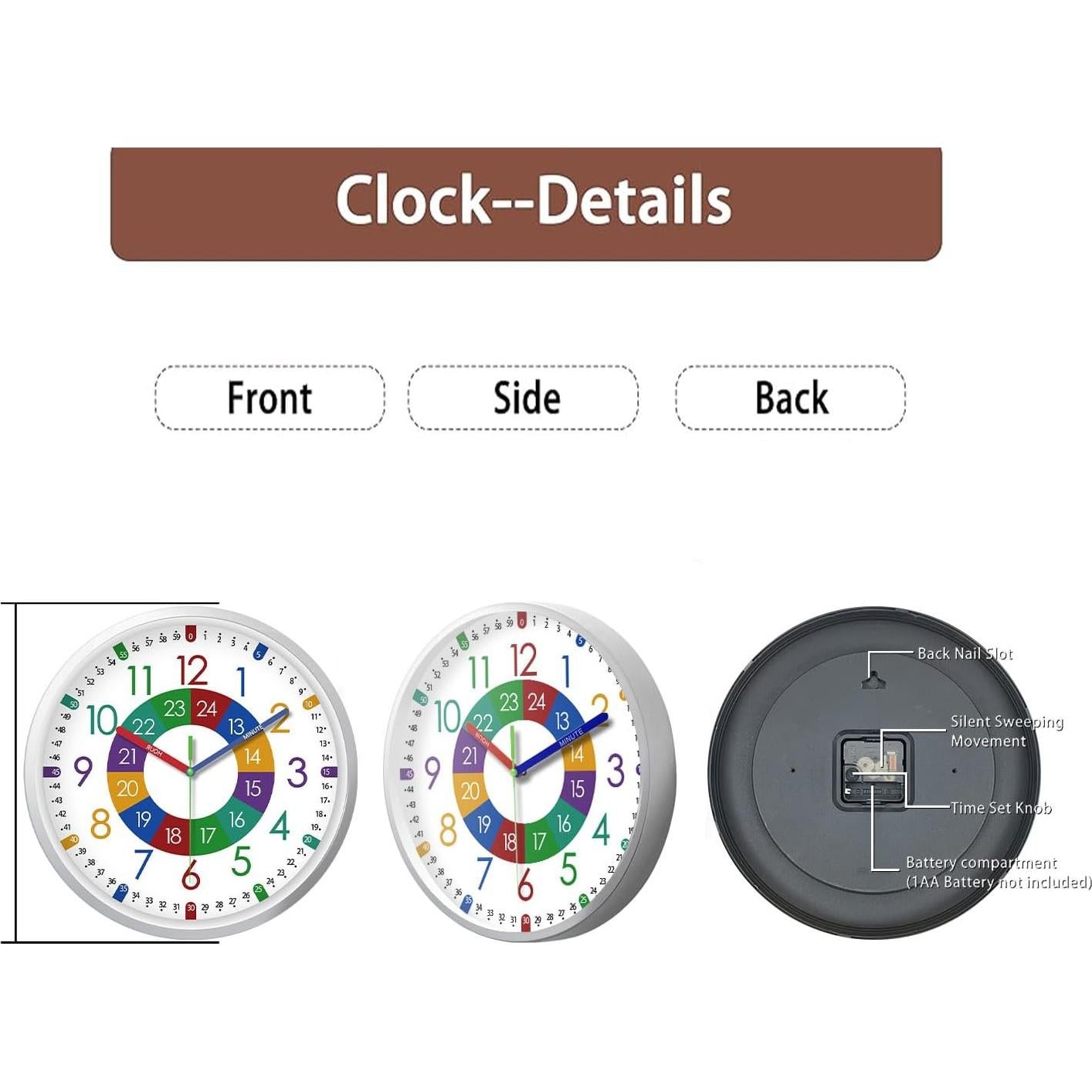 Reloj de Aprendizaje XFM Silencioso 20.32 cm para Niños
