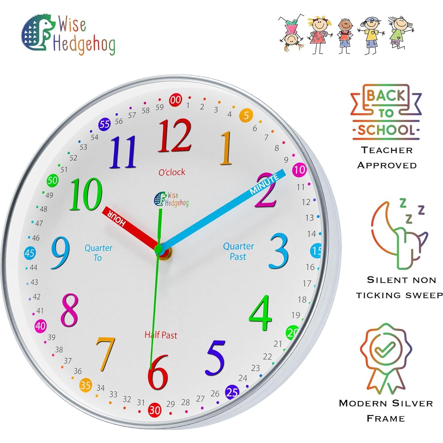 Reloj de Aprendizaje Silencioso 25.4 cm Wise Hedgehog