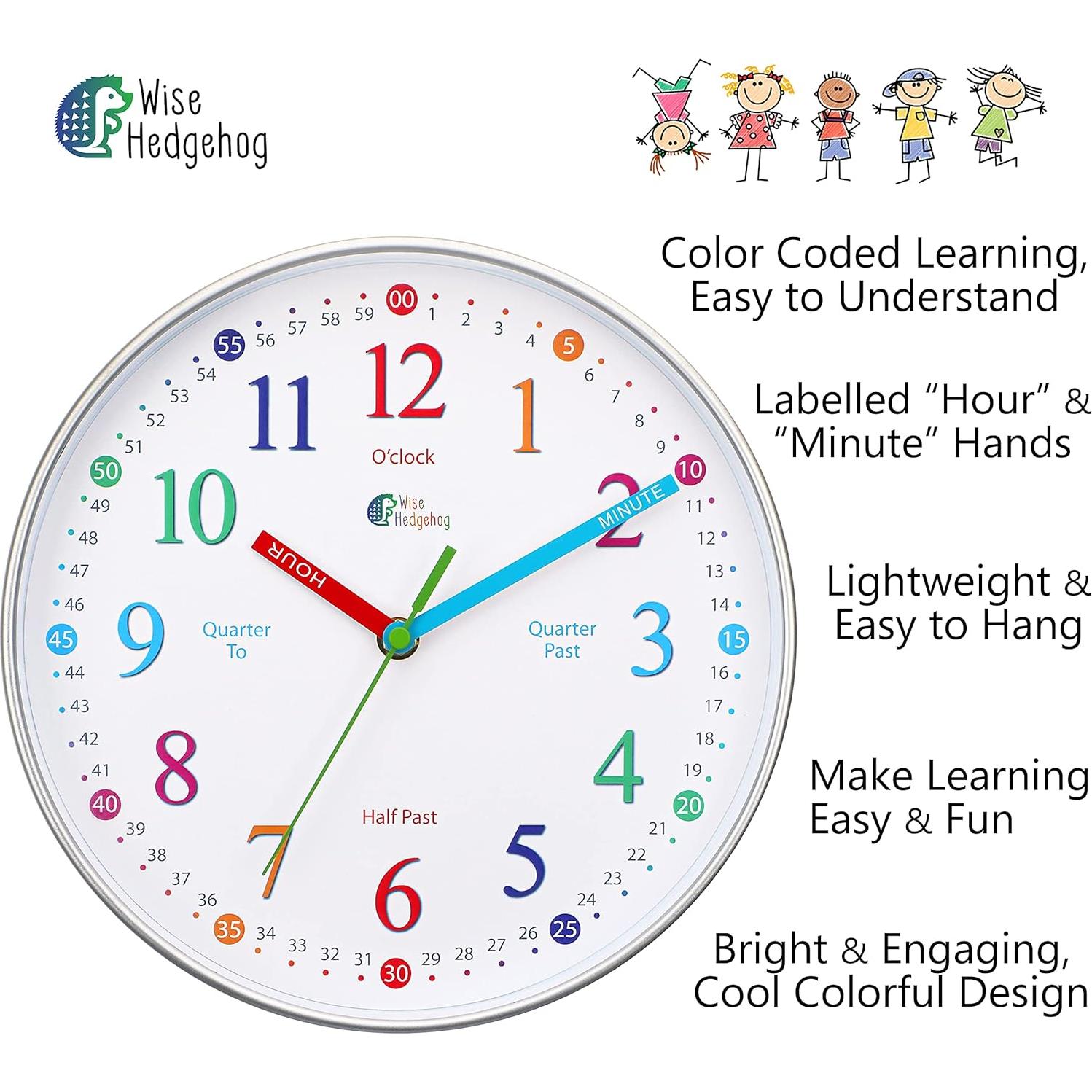 Reloj de Aprendizaje Silencioso 25.4 cm Wise Hedgehog