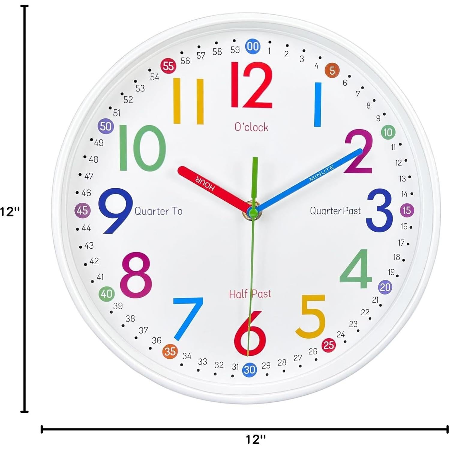 Reloj de Pared Analógico AIRUIFU 30.48 cm Colorido Silencioso