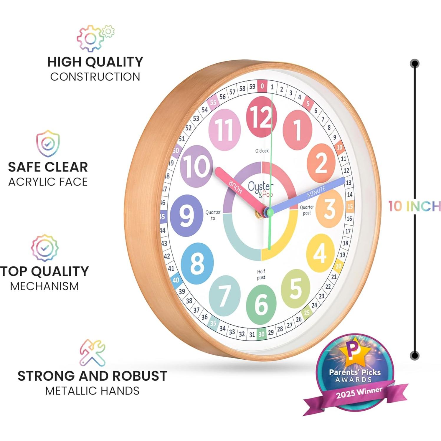 Reloj de Aprendizaje Silencioso 10" Oyster&Pop Pastel