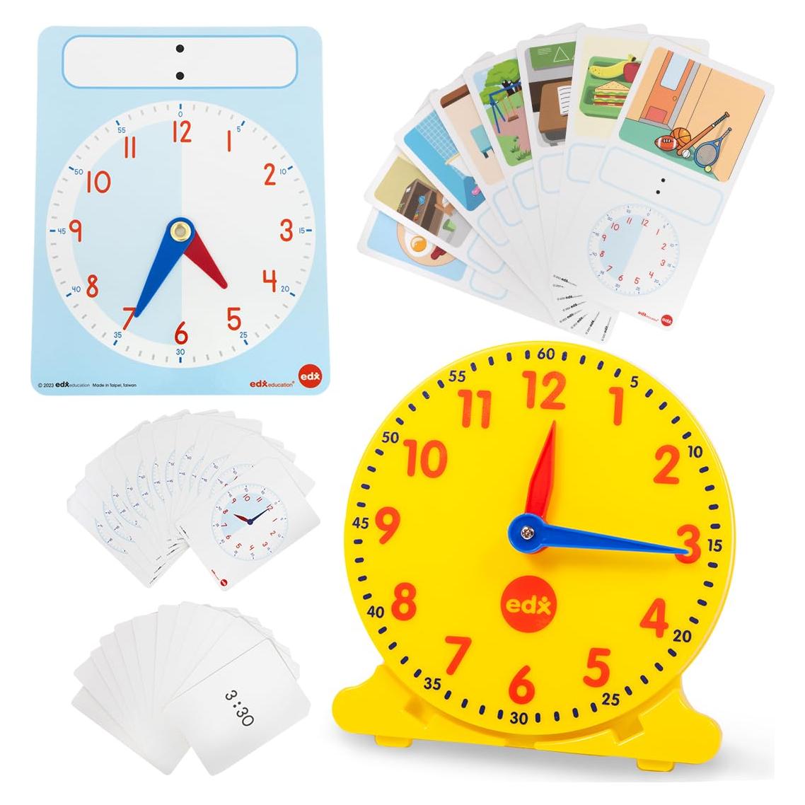 Conjunto de Reloj de Aprendizaje Edx Education | 8 Tarjetas Doble Cara y 25 Didácticas