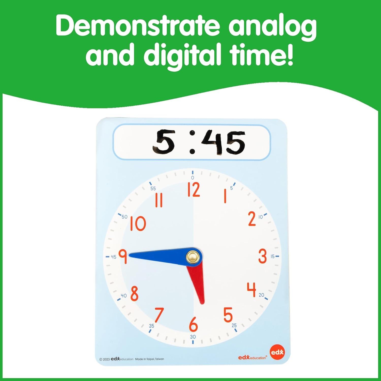 Conjunto de Reloj de Aprendizaje Edx Education | 8 Tarjetas Doble Cara y 25 Didácticas