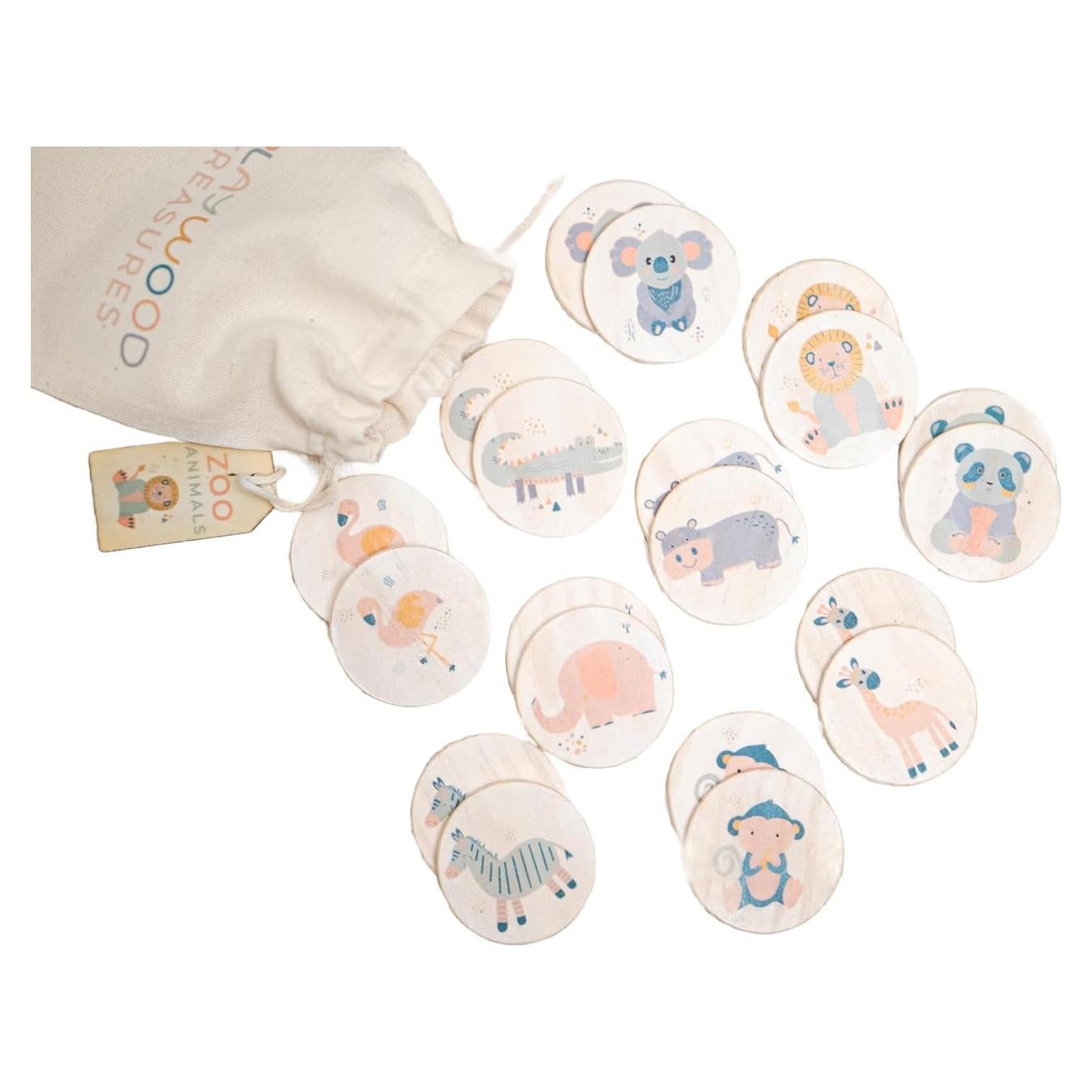 Juego de Memoria de Animales de Madera Montessori 20 Azulejos