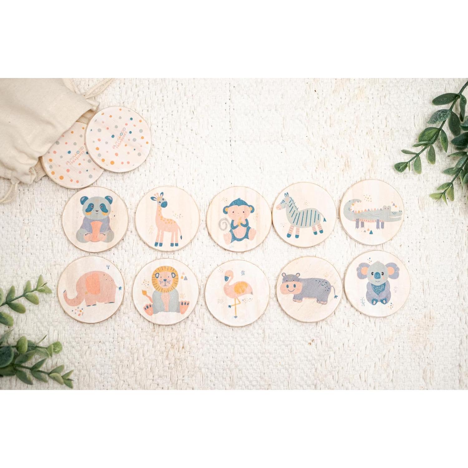 Juego de Memoria de Animales de Madera Montessori 20 Azulejos