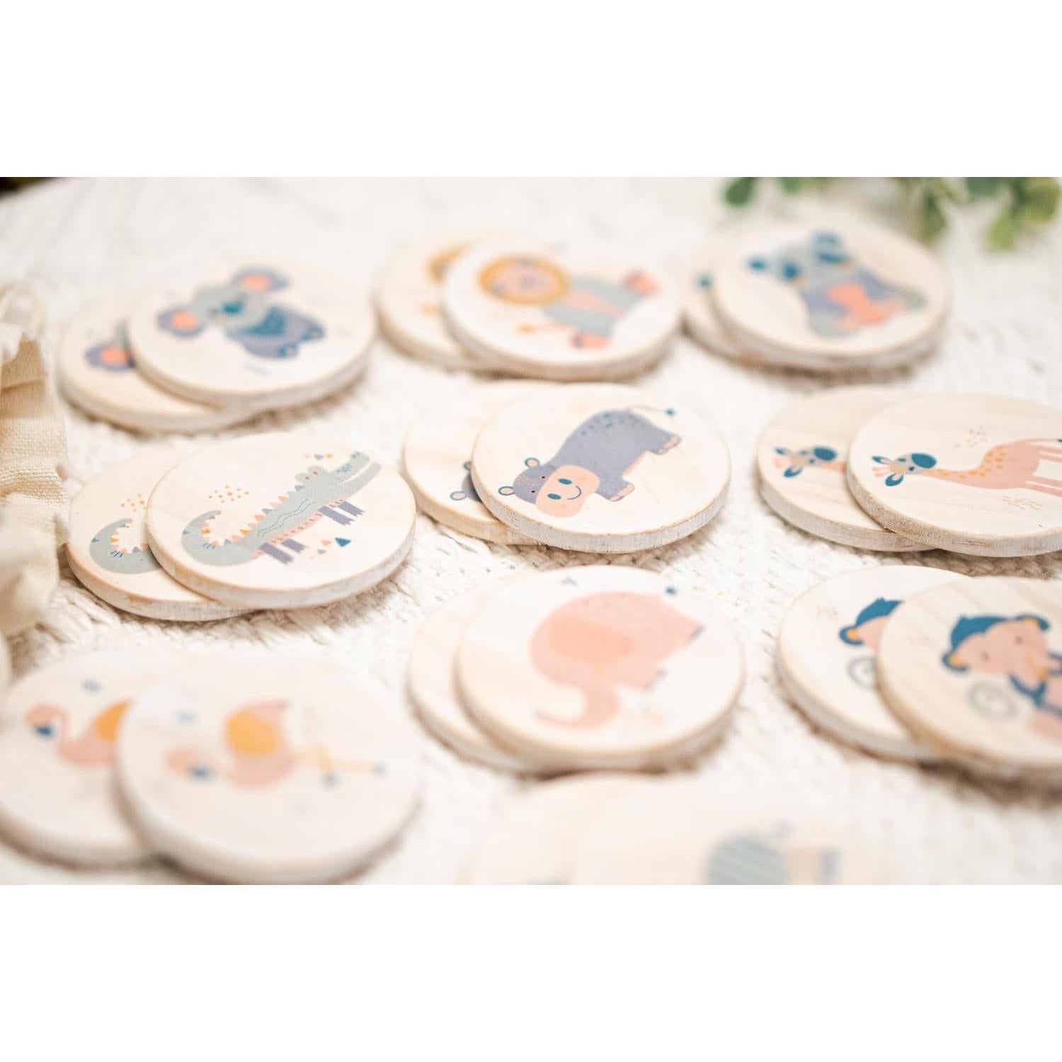 Juego de Memoria de Animales de Madera Montessori 20 Azulejos