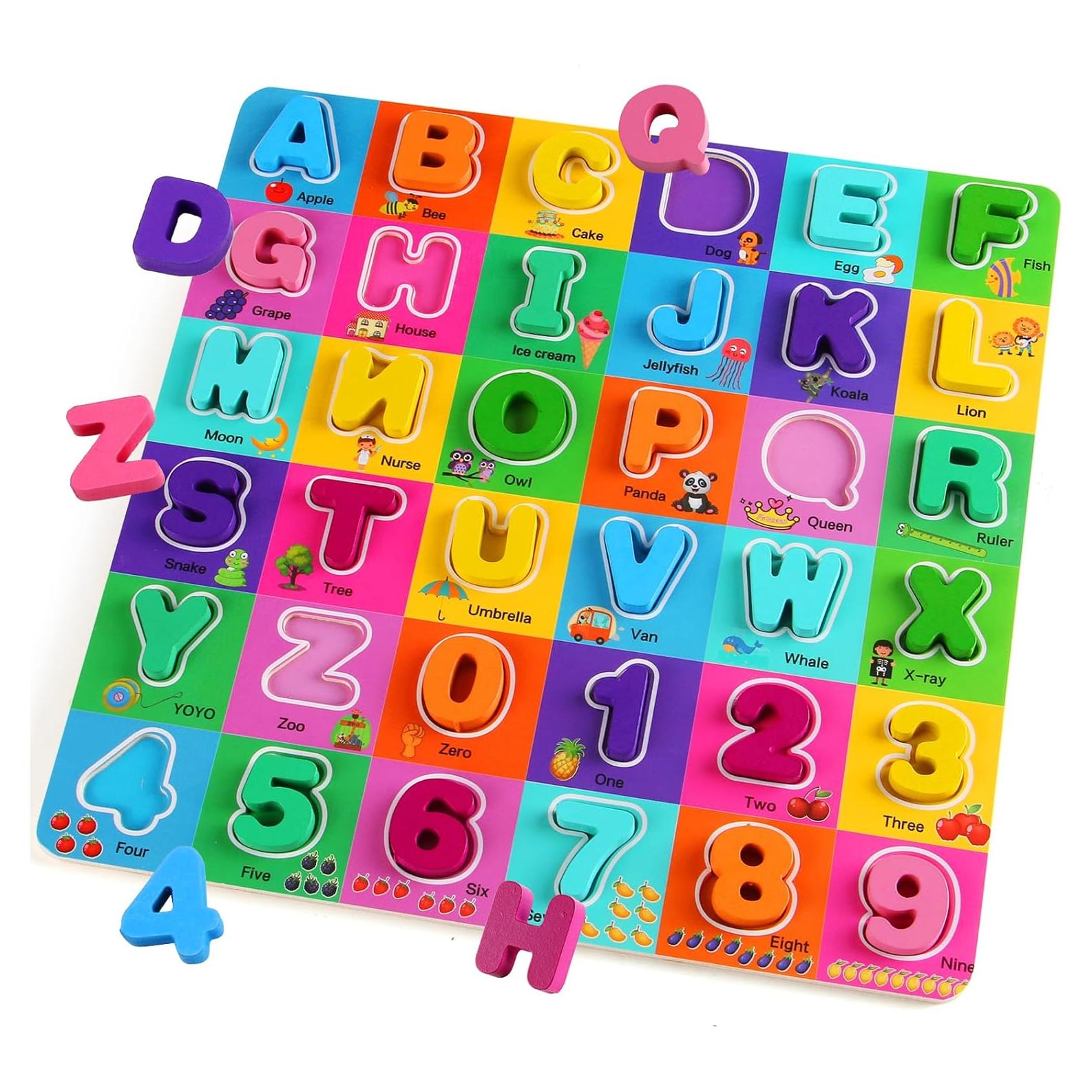 Rompecabezas de Alfabeto y Números de Madera NASHRIO 30x30 cm