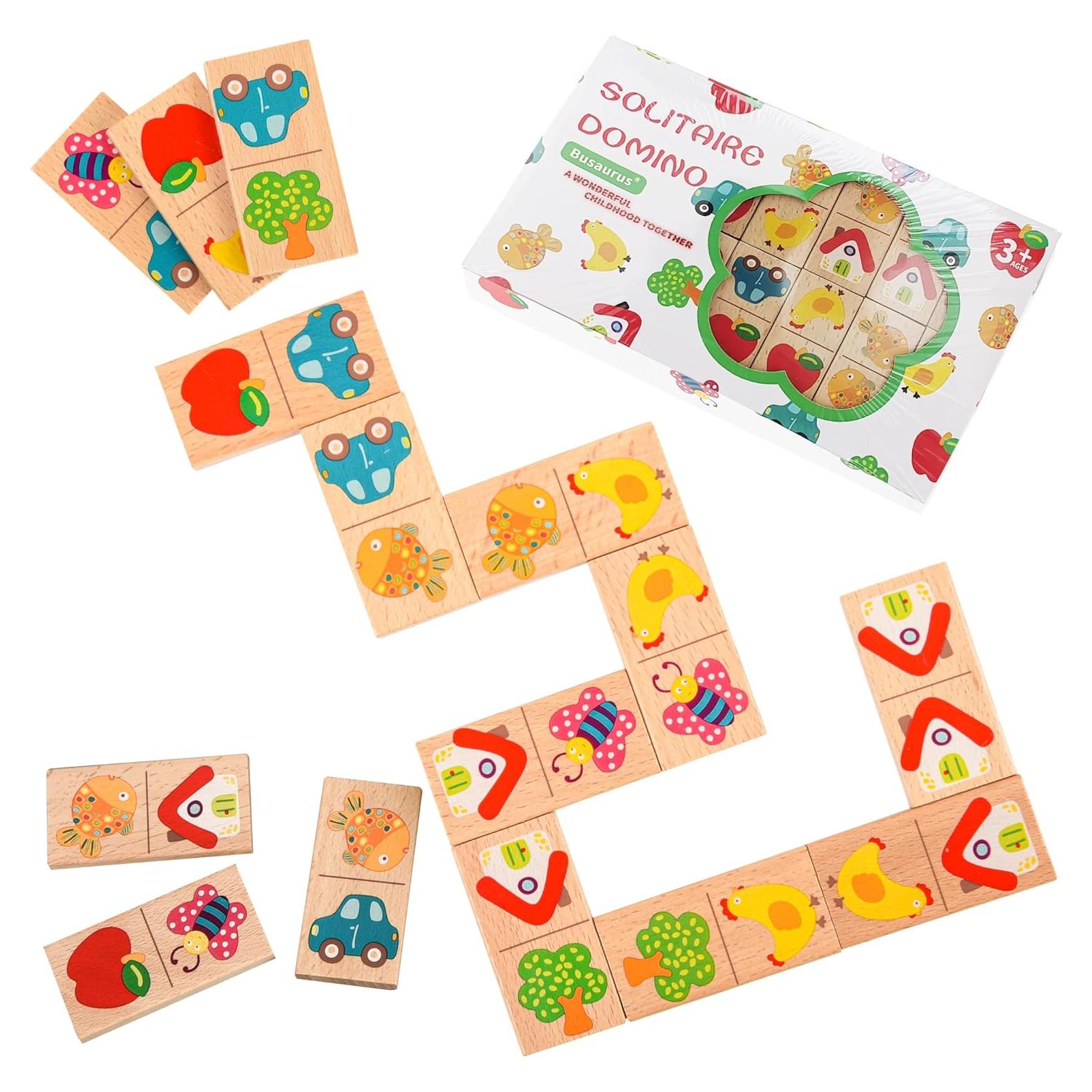 Juego de Dominó de Madera 28 Piezas - Busaurus - Frutas y Animales