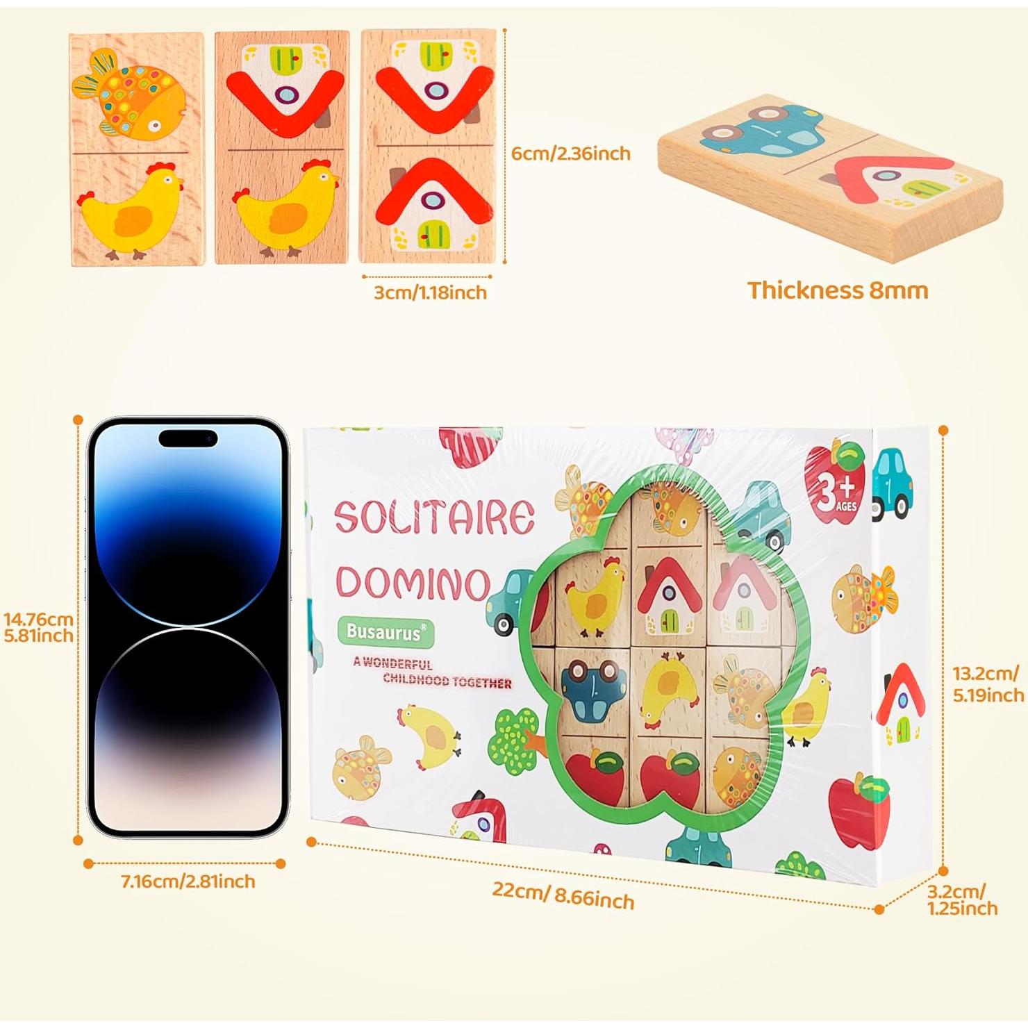 Juego de Dominó de Madera 28 Piezas - Busaurus - Frutas y Animales