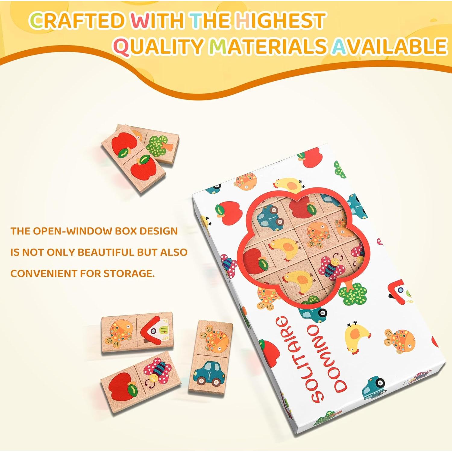 Juego de Dominó de Madera 28 Piezas - Busaurus - Frutas y Animales