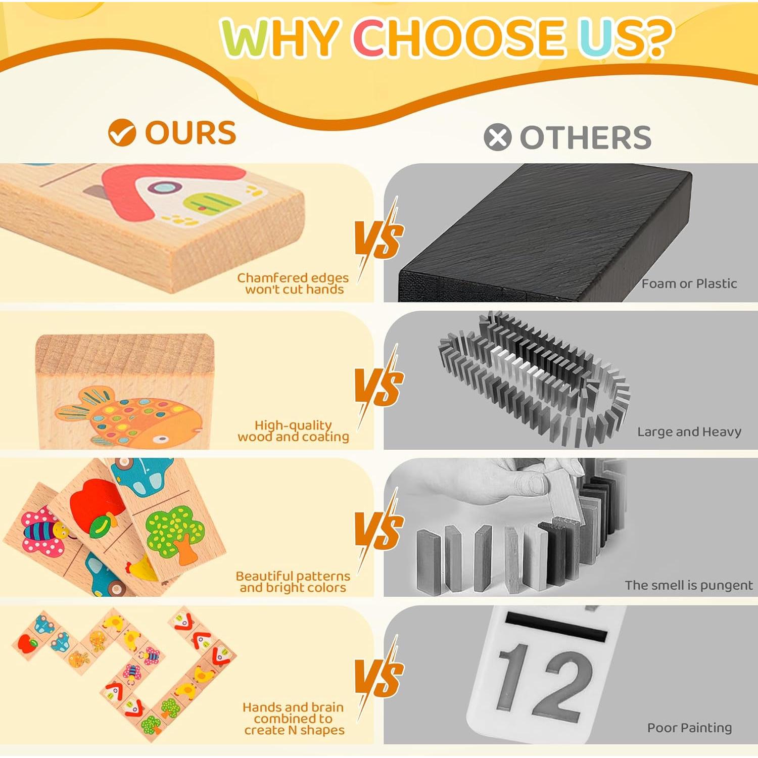 Juego de Dominó de Madera 28 Piezas - Busaurus - Frutas y Animales