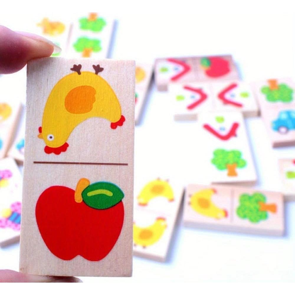 Juego de Dominó de Madera 28 Piezas - Busaurus - Frutas y Animales