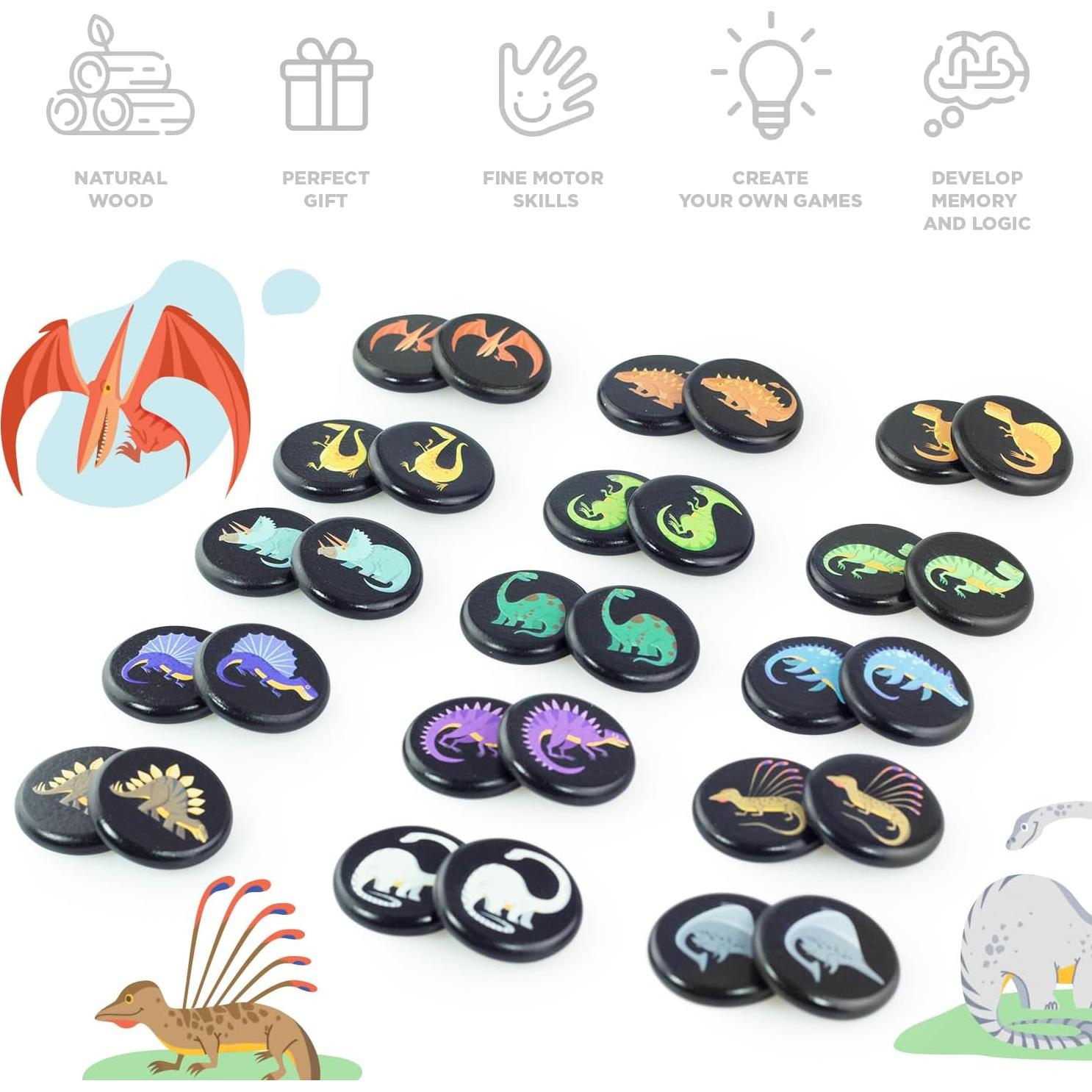 Juego de Memoria de Dinosaurios Ulanik - 30 Fichas de Madera