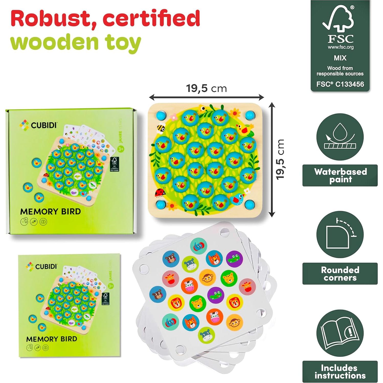 Juego de Memoria de Aves CUBIDI - Juguete Educativo 3-5 Años