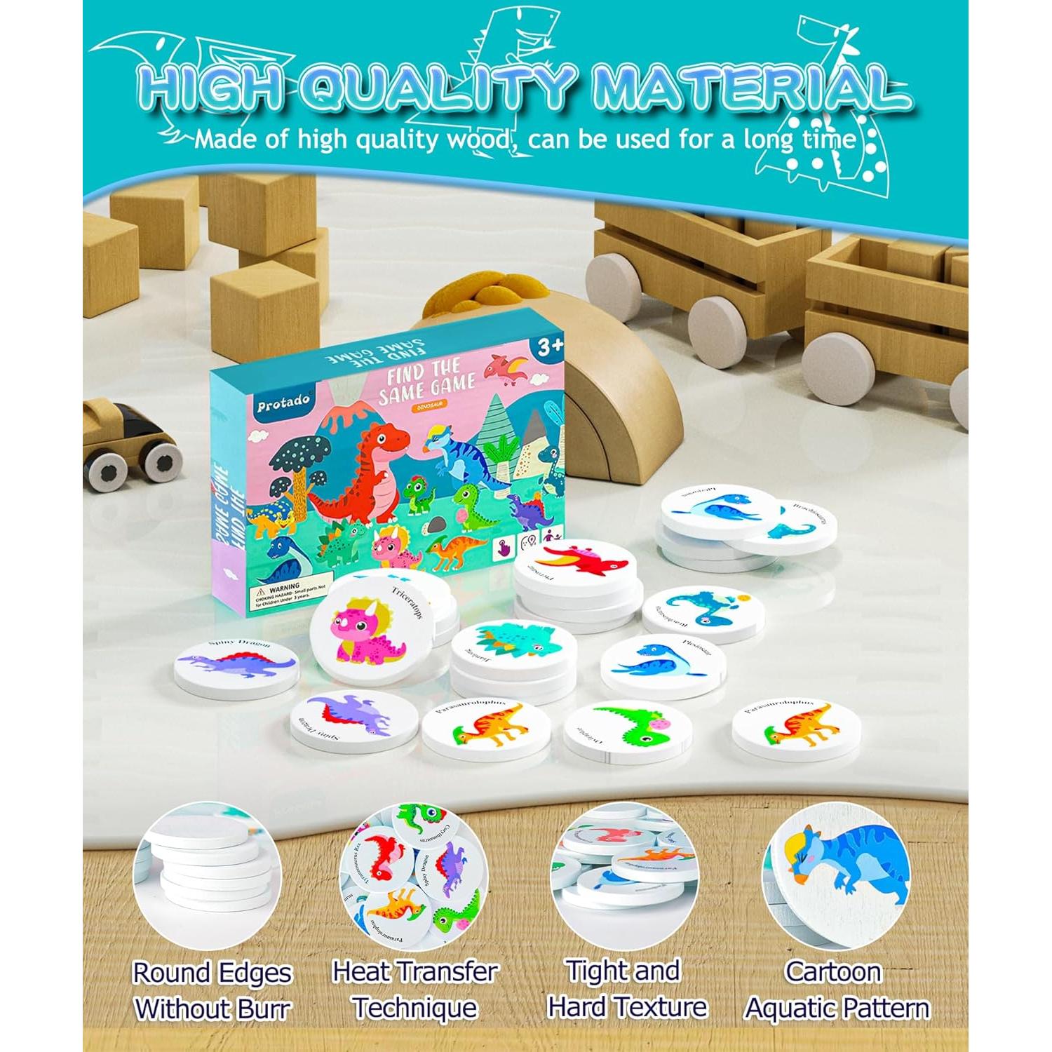 Juego de Memoria de Dinosaurios Protado - 24 Tarjetas de Madera