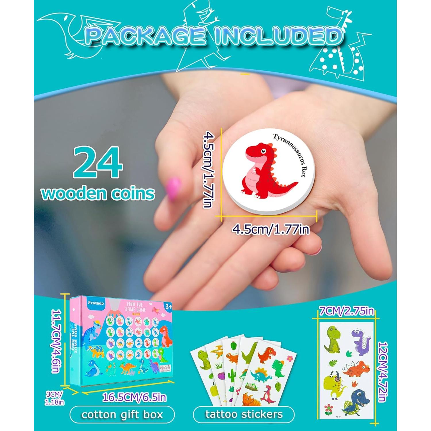 Juego de Memoria de Dinosaurios Protado - 24 Tarjetas de Madera