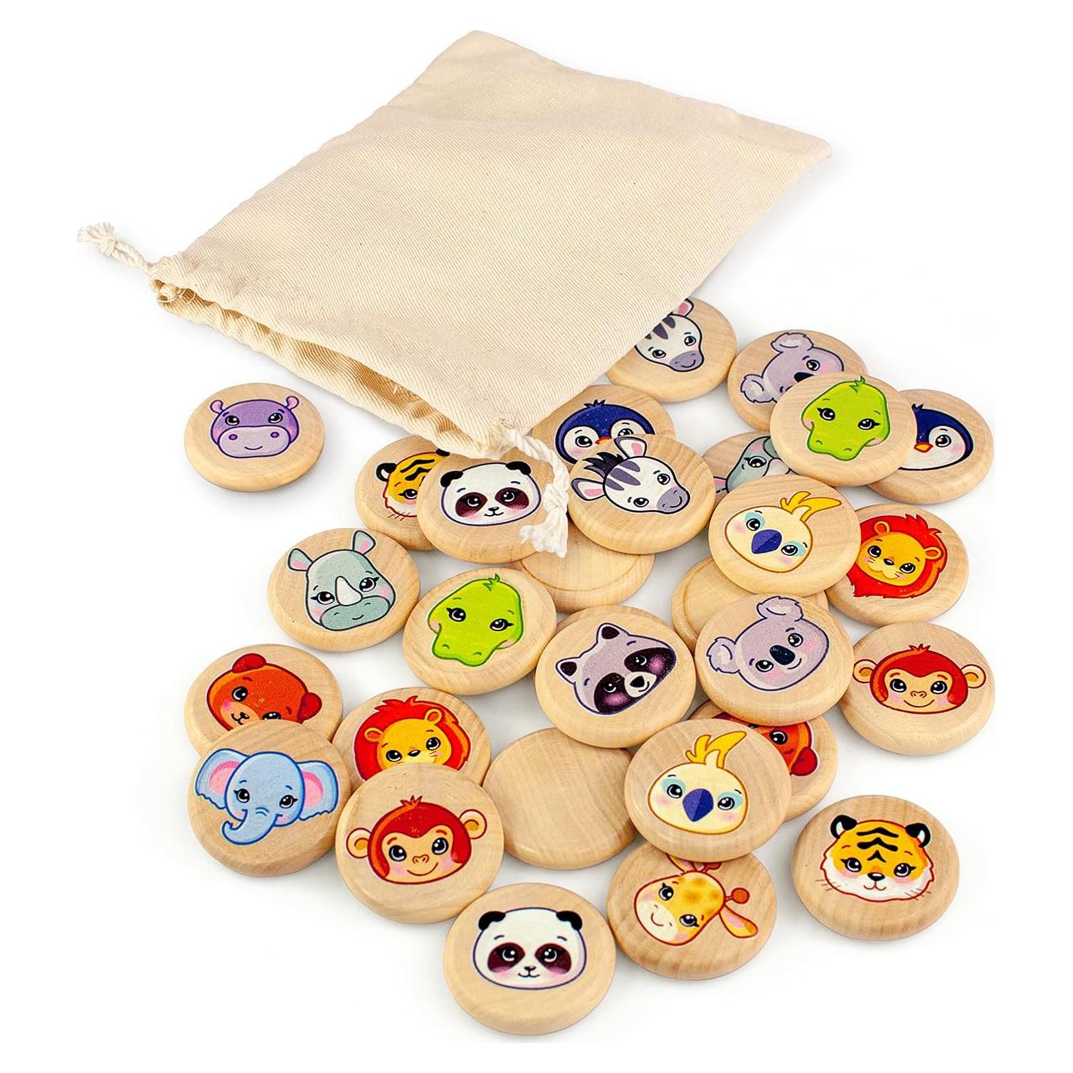 Juego de Memoria de Animales Salvajes Ulanik - 30 Fichas de Madera