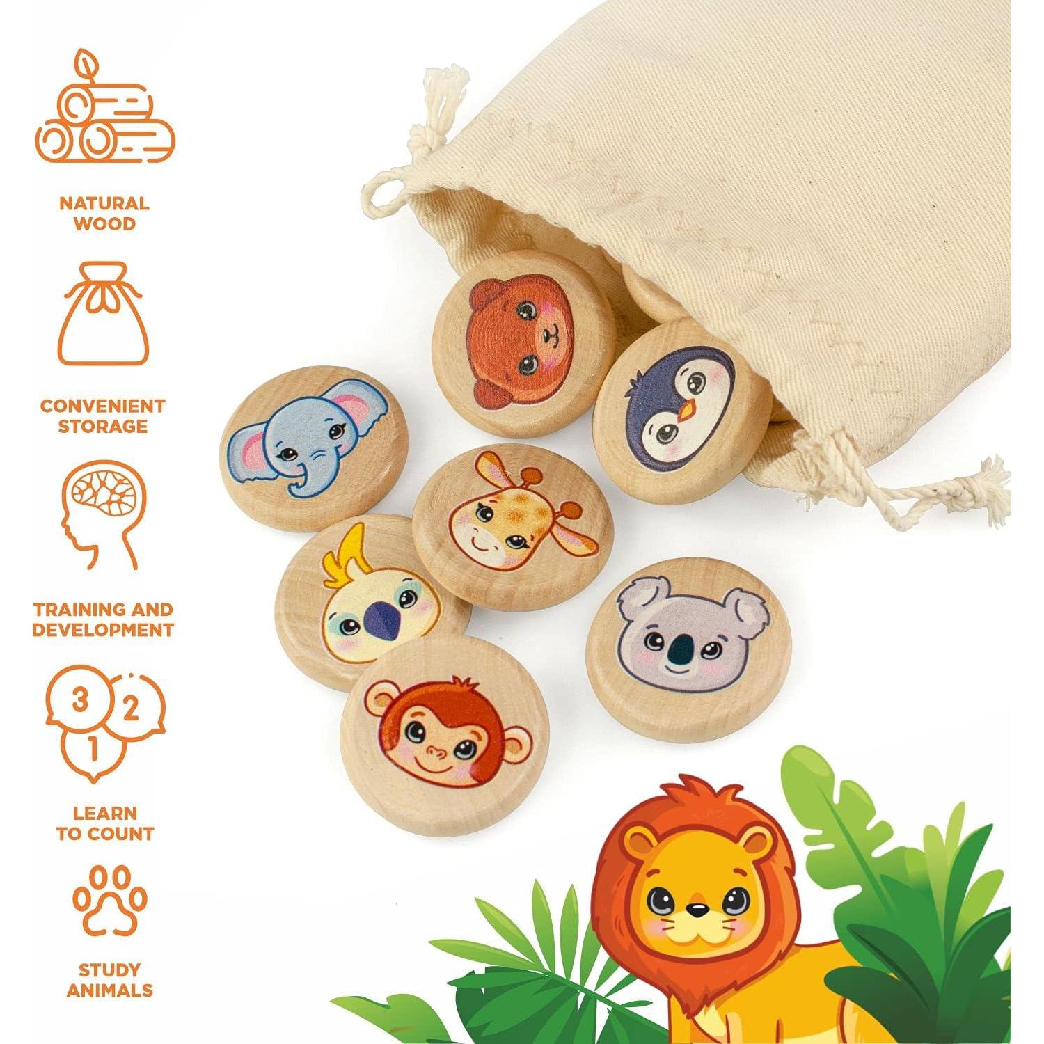 Juego de Memoria de Animales Salvajes Ulanik - 30 Fichas de Madera