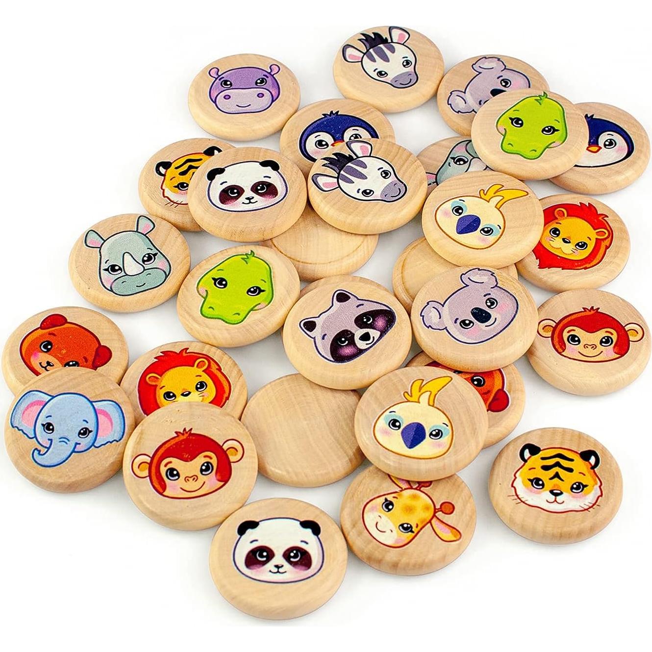 Juego de Memoria de Animales Salvajes Ulanik - 30 Fichas de Madera