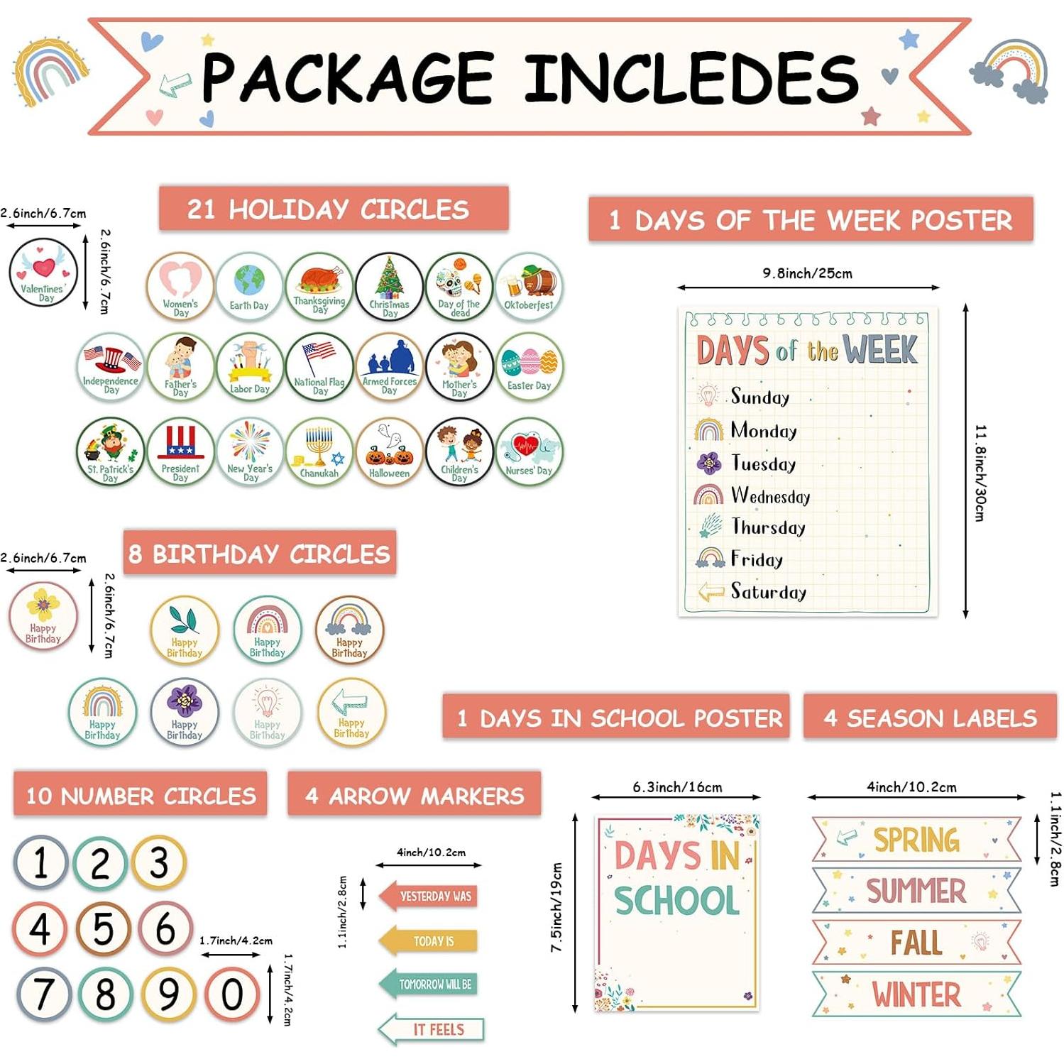 Calendario de Aula Arcoíris Boho QOUBAI - 50 Piezas