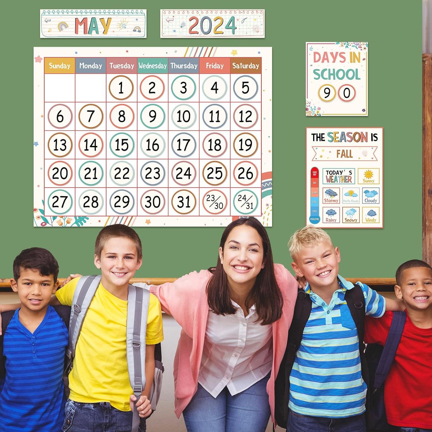 Calendario de Aula Arcoíris Boho QOUBAI - 50 Piezas