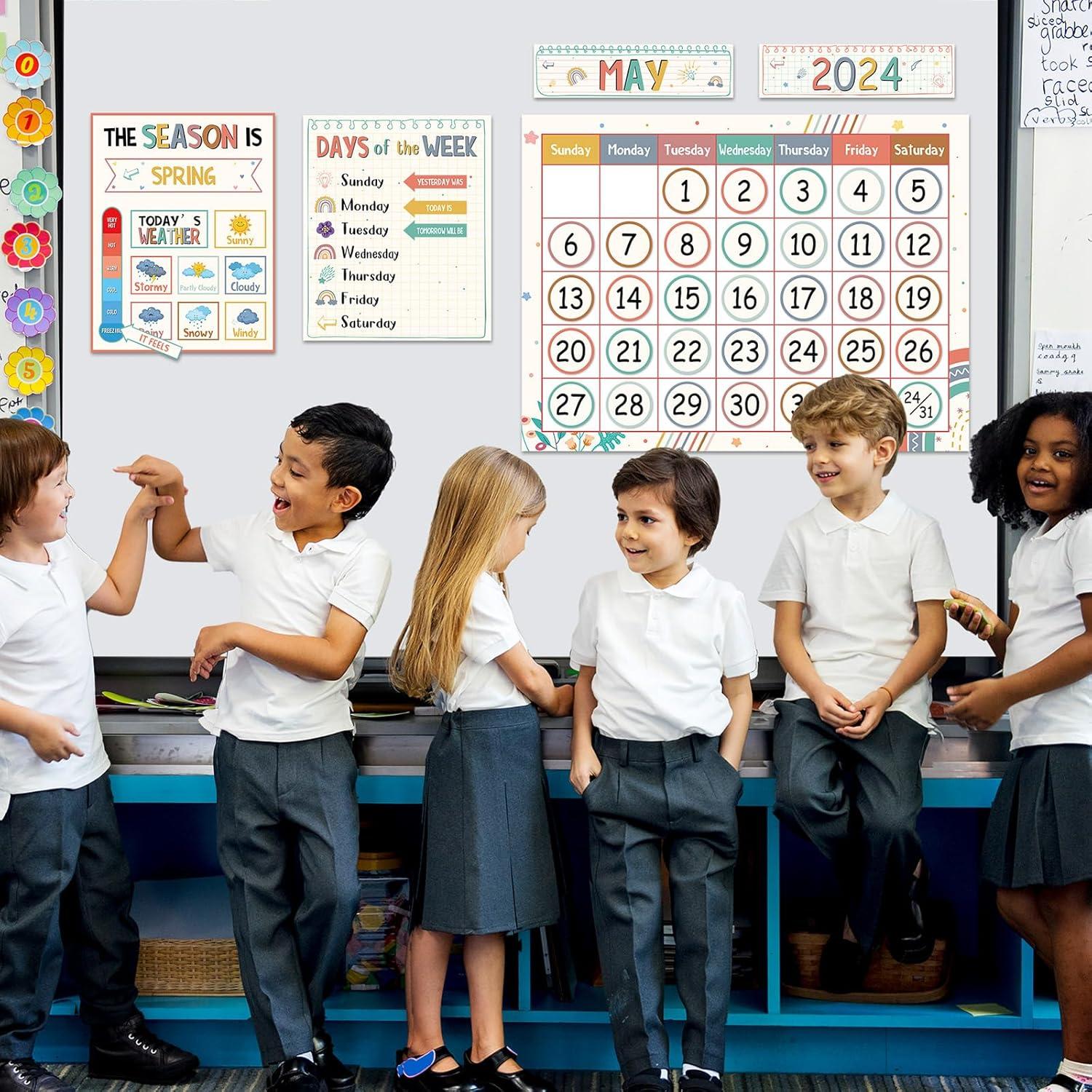 Calendario de Aula Arcoíris Boho QOUBAI - 50 Piezas