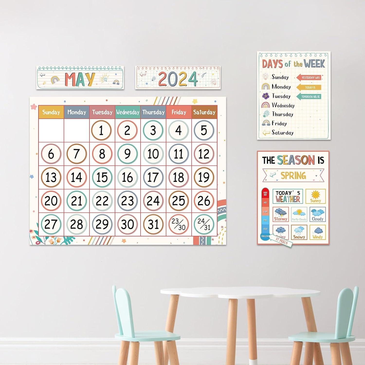 Calendario de Aula Arcoíris Boho QOUBAI - 50 Piezas