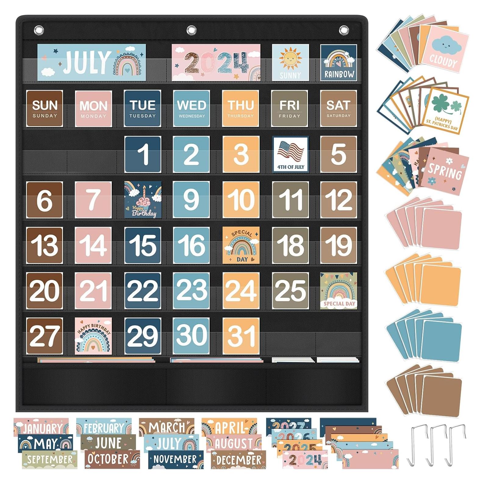 Calendario de Aula Boho con Gráfico de Bolsillo y 121 Tarjetas