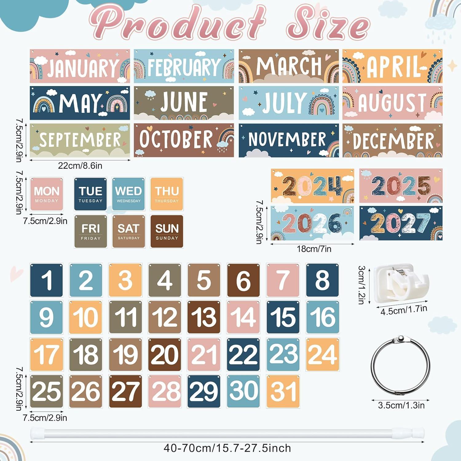 Calendario de Aula Boho con Gráfico de Bolsillo y 121 Tarjetas