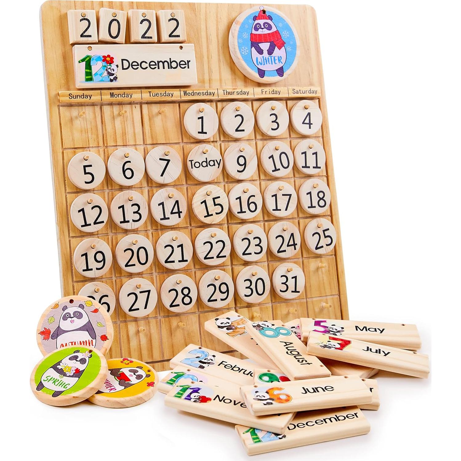 Conjunto de Juguetes Montessori Panda Brothers - Tablero y Calendario de Madera