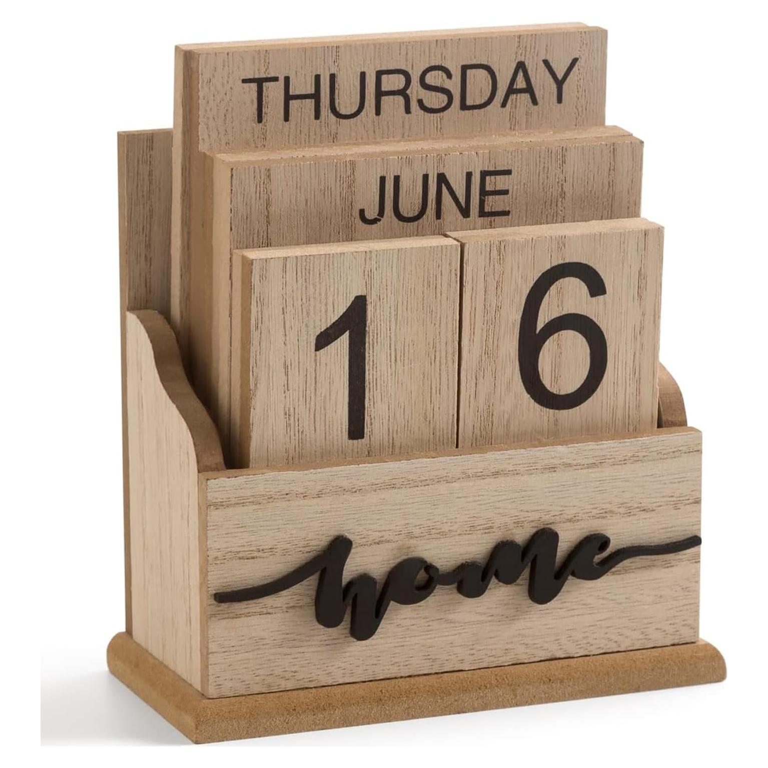 Calendario de Bloque de Madera Aovdy para Escritorio 11.43x15.24cm