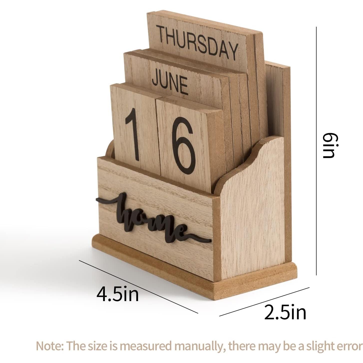 Calendario de Bloque de Madera Aovdy para Escritorio 11.43x15.24cm