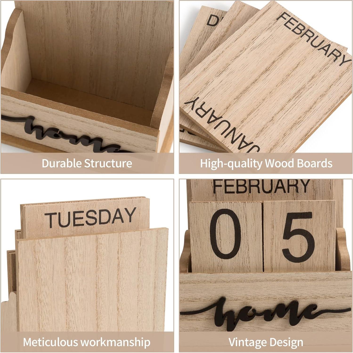 Calendario de Bloque de Madera Aovdy para Escritorio 11.43x15.24cm