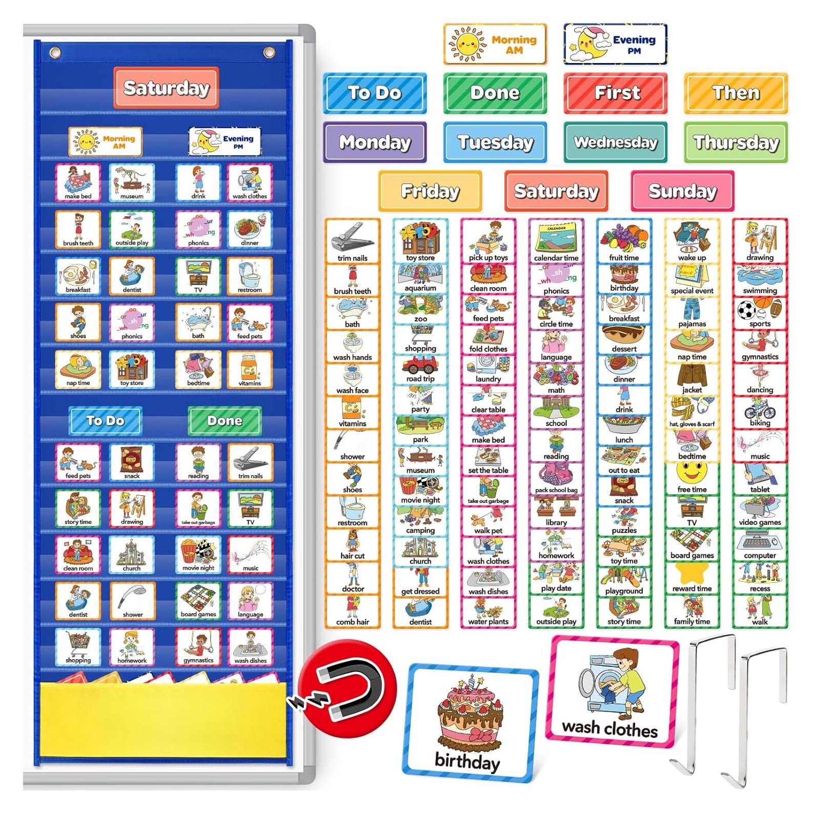 Tablero Visual de Horario Torlam para Niños con 105 Tarjetas