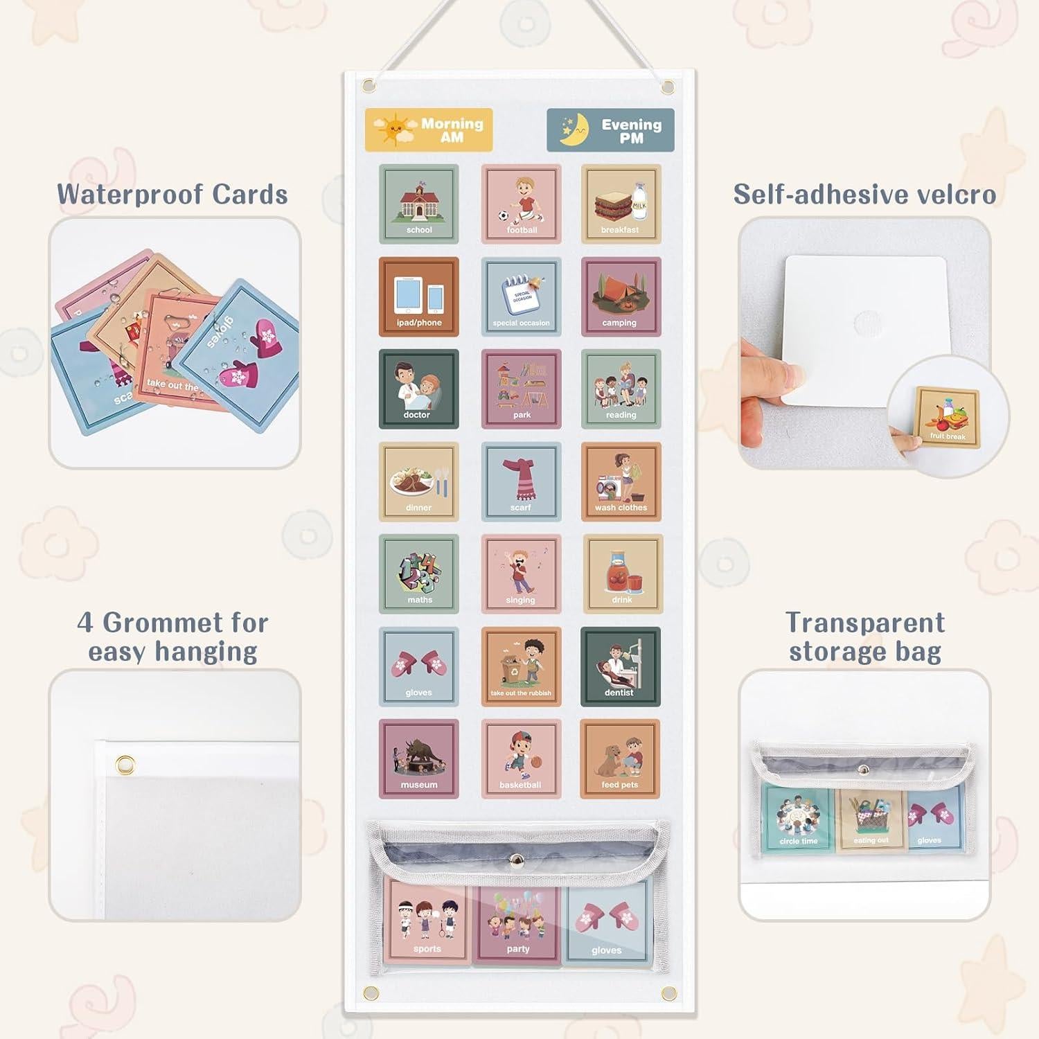 Horario Visual para Niños Joyreal con 135 Tarjetas Boho